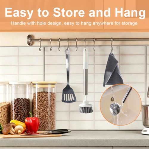 Kitchen Scrub Brush, 360° Swivel Head Long Handle Pot Dish Brush - Image 3