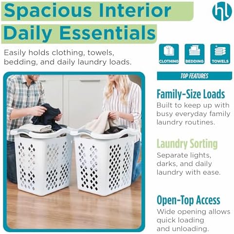 Home Logic 2 Bushel Plastic Laundry Basket Lamper, Large Laundry Hamper - Image 5