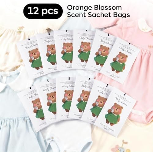 MYARO 12 Pack Baby Powder Scented Sachets, Closet Deodorizer Car Freshener - Image 4