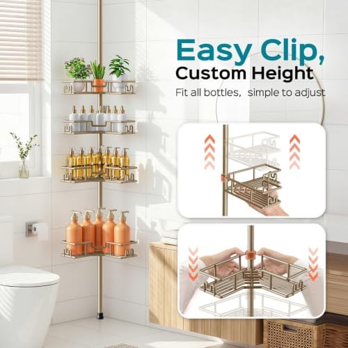 HAMITOR No-Drill Shower Rack, 4-Tier Corner Rustproof Tension Pole - Image 6