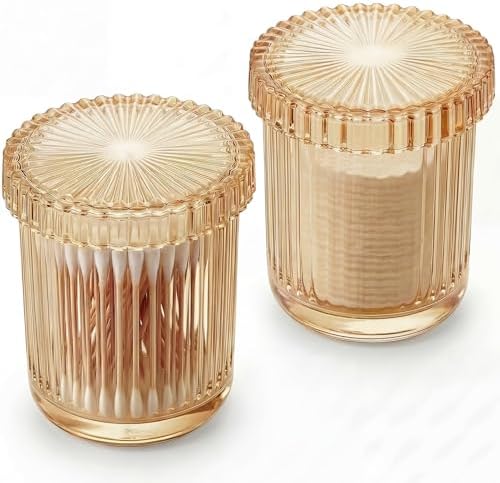 rejomiik 2 Pack Thick Glass Qtip Holder Apothecary Jars by rejomiik