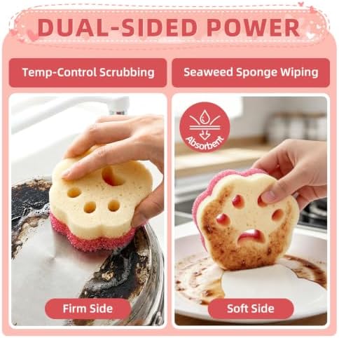 CLEANGOR 4pcs Scrub Sponges, Dual-Sided Temperature-Controlled Dish Sponges - Image 3