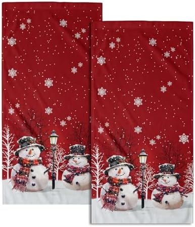 Christmas Snowman Red Dish Towels Winter Snow Bathroom Hand Towels 28.3x14 Inch by Granbey