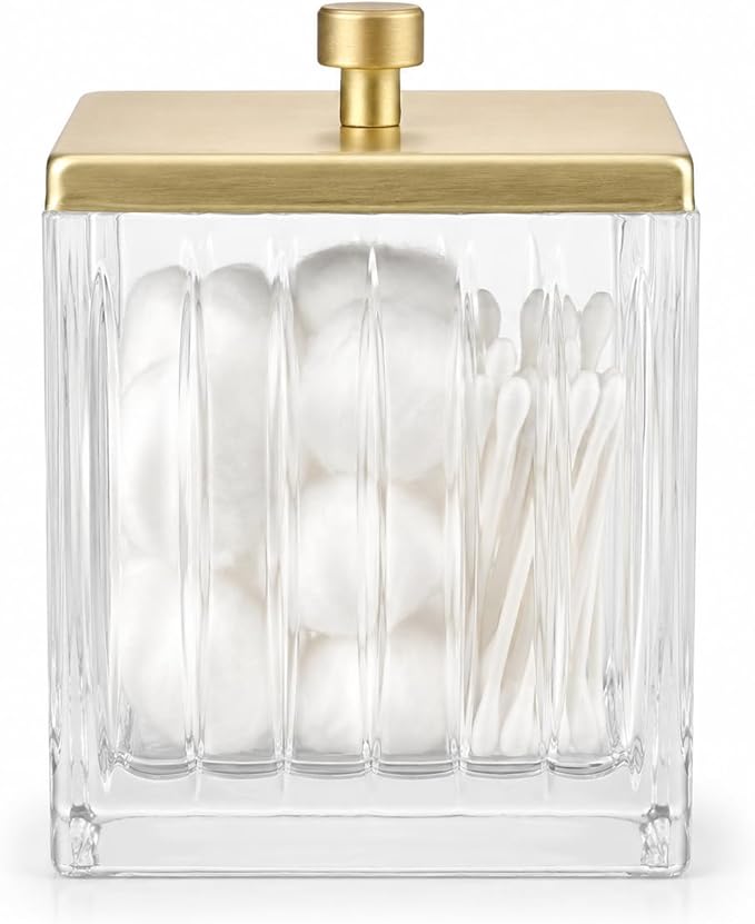 Vince Camuto Home Glass Cotton Jar Holder – Matte Gold Lid, Elegant Bathroom by Unknown