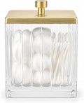 Vince Camuto Home Glass Cotton Jar Holder – Matte Gold Lid, Elegant Bathroom by Unknown