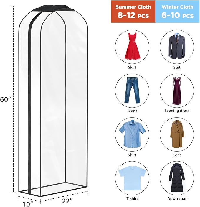 Univivi Garment Bags for Hanging Clothes, All Clear Fabric, 10 In Gusset - Image 2
