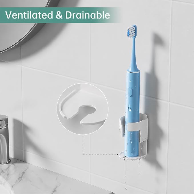 Adhesive Electric Toothbrush Holder Wall Mounted, Aluminum White 2 Pack | - Image 4