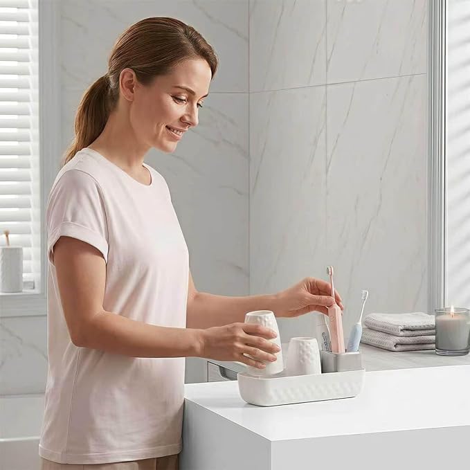 Toothbrush Holder with Cups, Electric Toothbrush and Toothpaste Organizer - Image 6