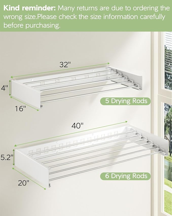 Vikaqi Wall Mounted Clothes Drying Rack 40 inches, Foldable Wall Mount Laundry - Image 2