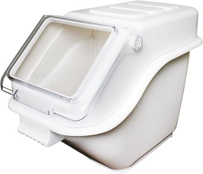 TrueCraftware- 5 Gallon (80 Cups) Shelf Ingredient Bin White with Clear Flip Top Lid & Measuring Scoop- Stackable Plastic Kitchen Pantry Storage Bin for Dry Food Flour Sugar Kitchen Restaurant