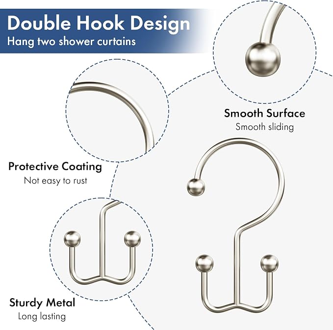 Bathway Shower Curtain Hooks Matte Nickel Shower Curtain Rings, Metal Shower - Image 2