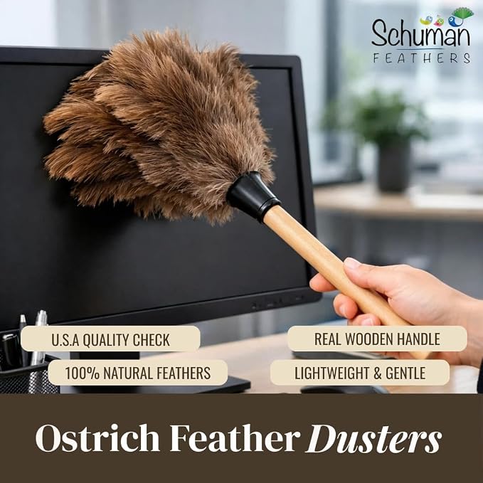 Ostrich Feather Duster with Wooden Handle 14" – Natural Reusable Feather Duster - Image 2