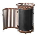 45 Gallon Brown Trash Can with Flat Lid & Door, Outdoor Heavy-Duty Commercial Waste Bin Steel Slatted, Round Recycle Container, Durable Garbage Can for Parks, Municipalities, Schools, Parking
