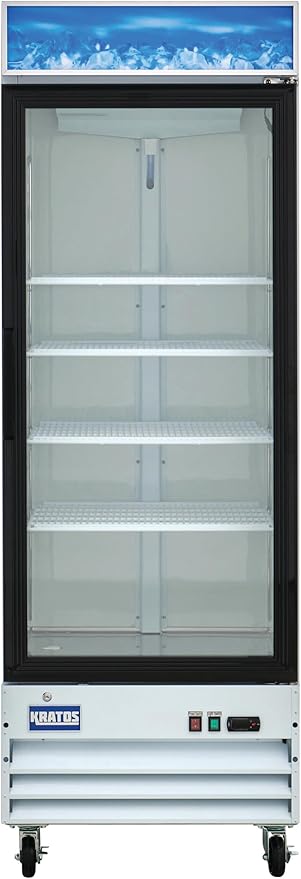 Kratos Commercial One Door Merchandising Refrigerator, Swing Glass Door White Mobile Display Refrigerator for Markets and C Stores, 28" Wide, LED Lighting, 115V(32M-13A)