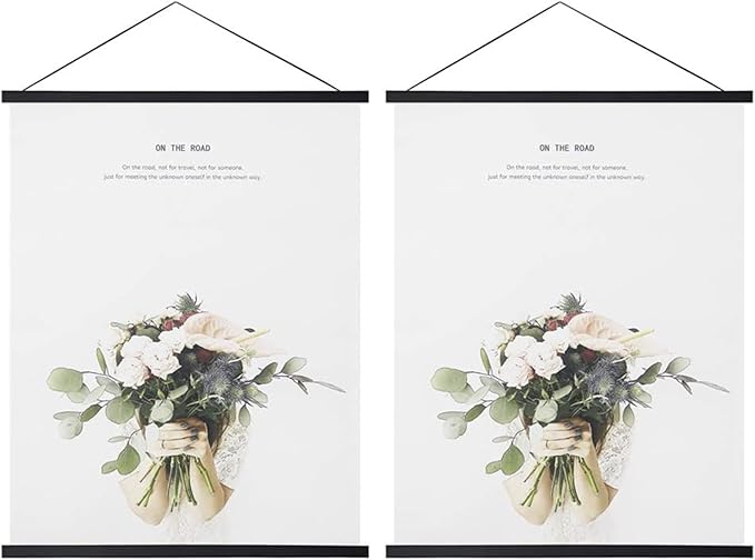 Miaowater 2 Pack Magnetic Poster Frame Hanger,36x24 36x48 36x12 Light Wood Wooden Frames Hangers for Photo Picture Art Canvas Print Artwork Wall Hanging Black 36''