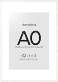 Homeforia A0 Frame White Wood, High End Oak 33.1 x 46.8 White Wooden Poster Frames Matted to 23.4 by 33.1 inches Photo, A0 Size Large Wood Picture Frame with Mat A1, Tempered Glass, Wall Kit, Set of 1