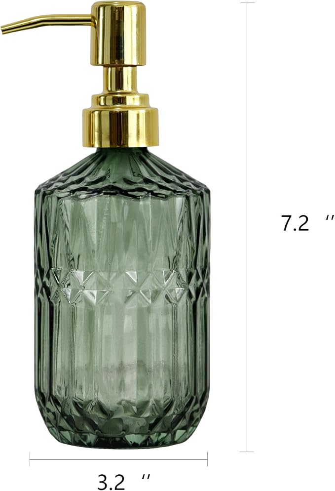 18oz Green Glass Soap Dispenser, Refillable Kitchen, Bathroom Thick Glass Soap - Image 3