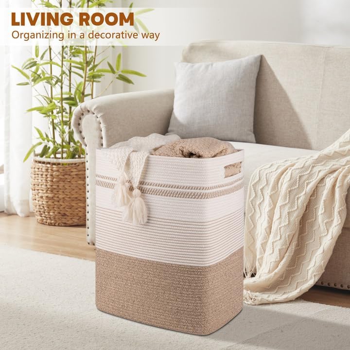 80L Large Cotton Rope Laundry Basket - Image 6