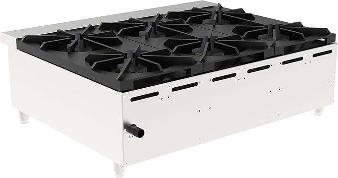 6 Burner Commercial Stock Pot Range, Heavy Duty Countertop Gas Stove, 168000 BTU, Stainless Steel Body with Cast Iron Burners, Natural Gas/Propane, 3/4" NPT
