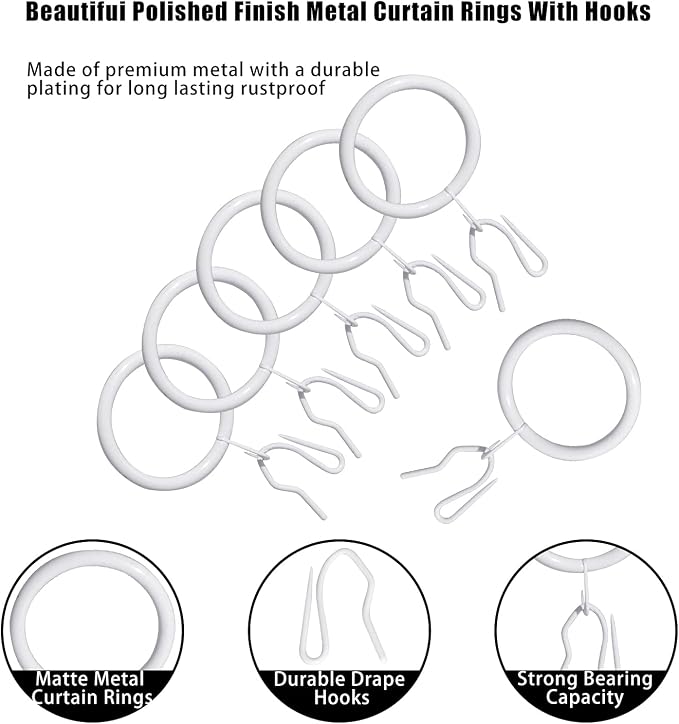 60 Pcs Metal Drapery Rings & Curtain Hooks, 30 mm Internal Diameter Hanging - Image 2