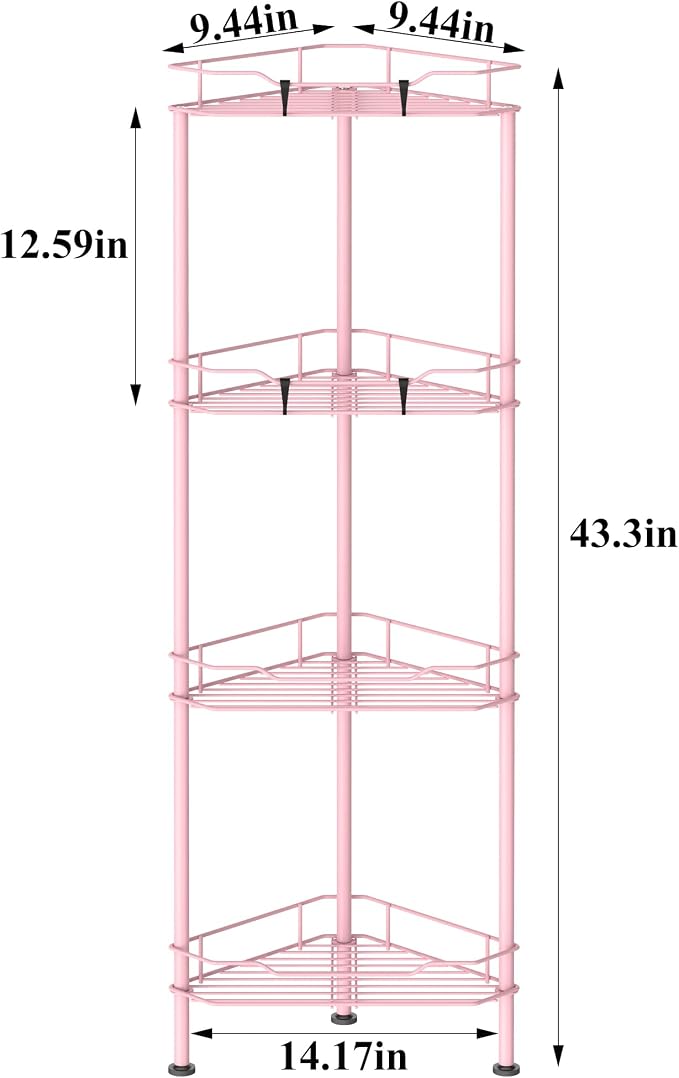 HuggieGems Metal Floor Standing Corner Shower Caddy, 4 Tier - Image 7