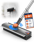 Floor Scrub Brush with Long Handle, 3-in-1 with Squeegee & Stiff Bristles | by TidyMonster