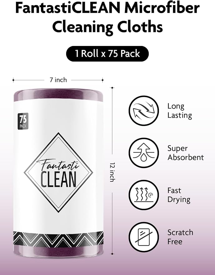 Fantasticlean Microfiber Cleaning Cloth Roll-75 Sheets, Tear-away Microfiber - Image 4