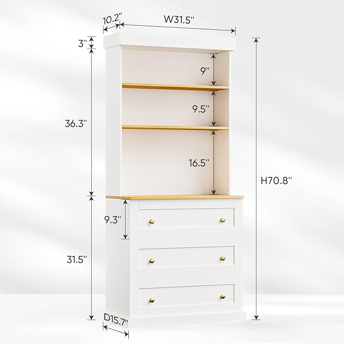 71" Tall Farmhouse Kitchen Pantry, Large Storage Cabinet with Drawers, Freestanding Coffee Bar Hutch with Microwave Stand, Adjustable Shelves for Kitchen, Living Room, White 3 Pcs