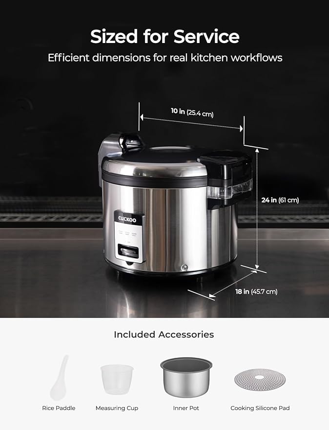 CUCKOO Commercial Rice Cooker & Warmer, Extra Large Rice Cooker 30-Cup Uncooked / 60-Cup Cooked, Professional Industrial Grain Cooker with Large Capacity, Easy One-Touch Operation, Silver (CR-3032)