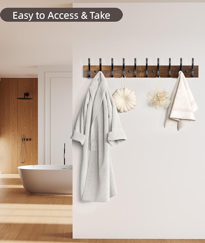 Optish 1 Pack Wooden Coat Rack Wall Mount, 16.1" Rustic Coat Hanger Hooks - Image 4