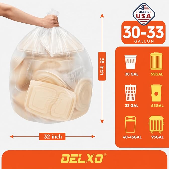 Delxo 30-33 Gallon Trash Bags, Plastic Bolsas para basura - Image 2