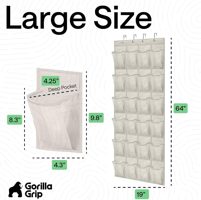 GORILLA GRIP Over the Door Shoe Organizer, 24 Large Pockets, Linen | Breathable - Image 7