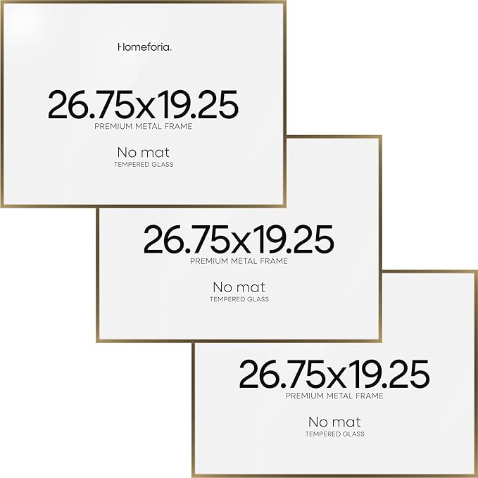 Homeforia 19.25x26.75 Bronze Puzzle Frame, High End Metal 19.25 by 26.75 Picture Frames without Mat, 26.75x19.25 Brass Art Frame for Wall, 19.25by26.75 Puzzle Frames, Tempered Glass, Wall Kit, Set of 3