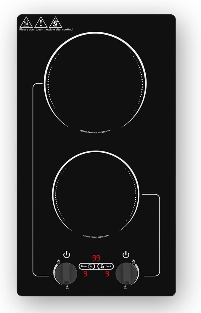 VBGK 2 burner Induction cooktop,110V 2300W double burner hot plate with LED Touch Screen, 9 Power Levels, Kids Lock & Timer, Overheat Protection, knob and touch control Double Induction Cooktop