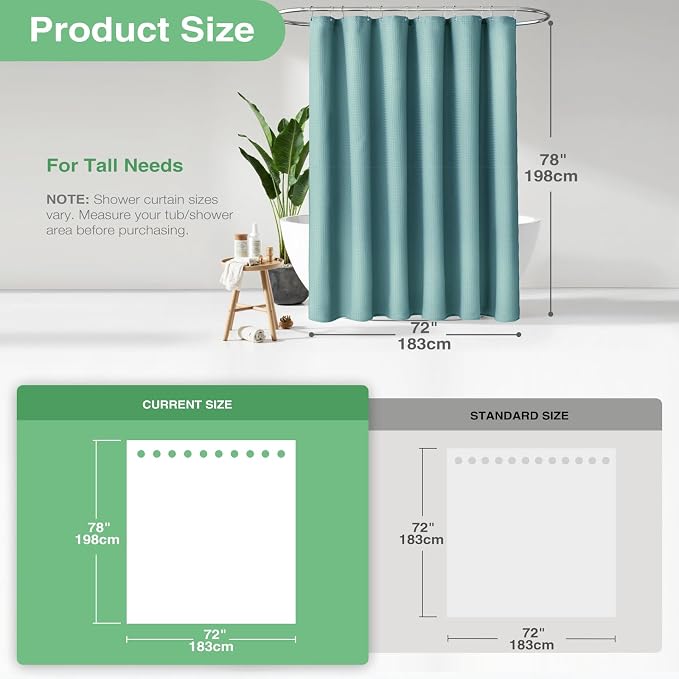 Dynamene Long Waffle Shower Curtain 256 GSM Heavy 72"x78" Teal/Turquoise - Image 3