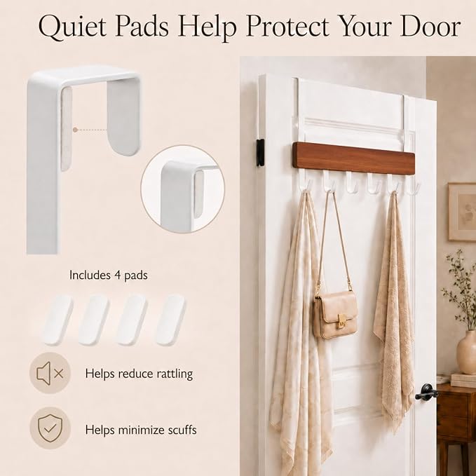 Peasulin Wood & Metal Over the Door Hooks, Sturdy 11IN Over the Door Hook Rack - Image 6