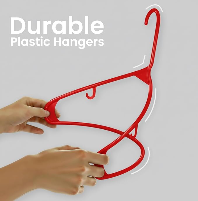 Utopia Home Plastic Hangers 50 Pack – Built-in Strap Hooks Red | Space saving | - Image 6
