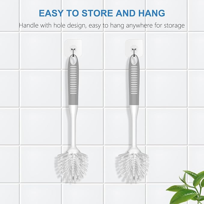 SetSail Dish Brush with Handle, 3 Pack Stiff Bristles Dish Scrubber, Non-Slip - Image 3