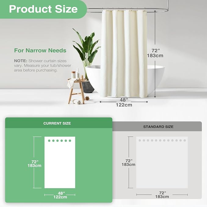 Dynamene Stall Waffle Shower Curtain 256 GSM Heavy Fabric 48x72 Cream/Ivory - Image 3