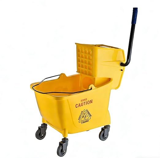 HealSmart 36-Quart Commercial Mop Bucket with Side-Press Wringer & Wheels – Multi-Functional Storage, High Efficiency Dehydration, Anti-Splash Design for Floor Cleaning in Offices, Malls, Yellow