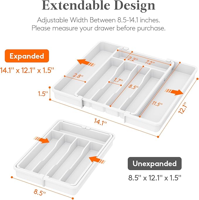 Lifewit Expandable Silverware Drawer Organizer, Kitchen Utensil Tray | BPA-free - Image 2
