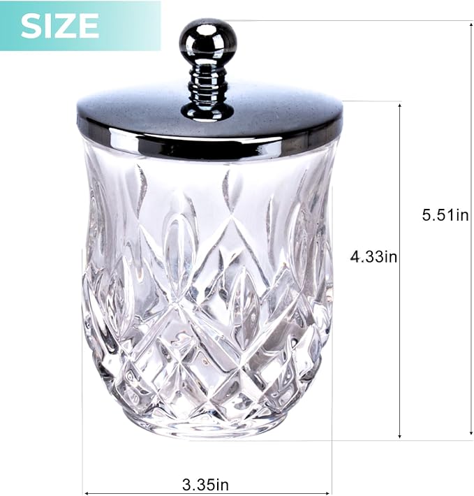 10Oz Clear Q-Tip Holder, Round Thick Glass & Metal Lid - Image 7