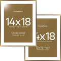 Homeforia 14x18 Picture Frame Bronze, High End Metal 14x18 Brass Poster Frames with Mat 12x16 Photo, 14 x 18 Frame Matted to 12 by 16 inch Print, 18by14 Thin Frames, Tempered Glass, Wall Kit, Set of 2