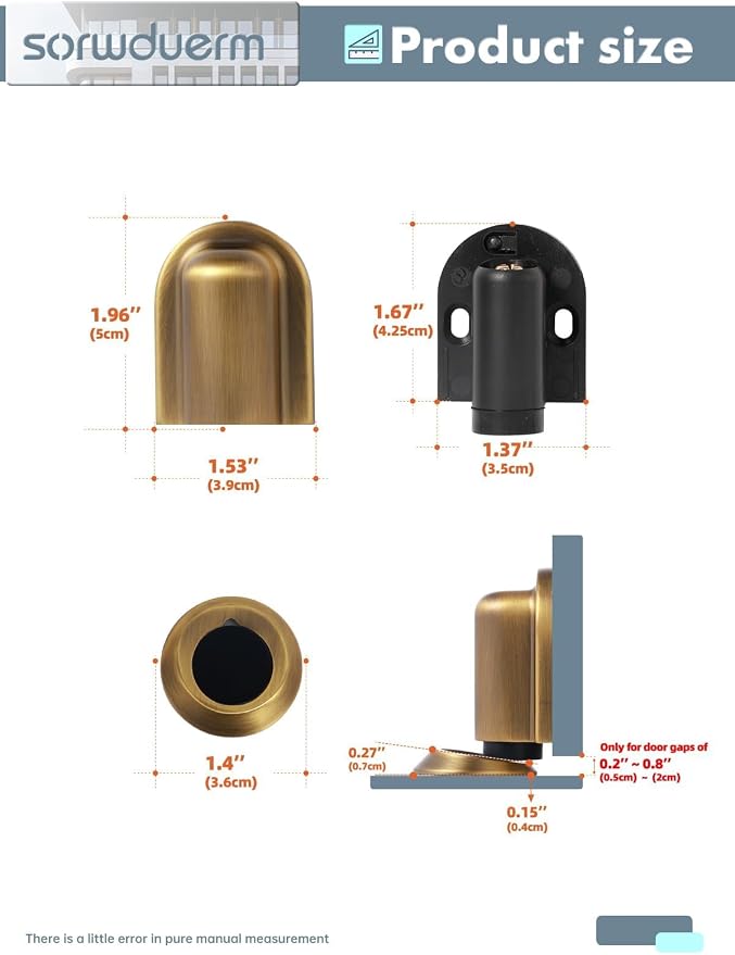1 Pack Antique Brass Door Stopper Magnetic Door Cathc Floor Mounted Door Stop - Image 7