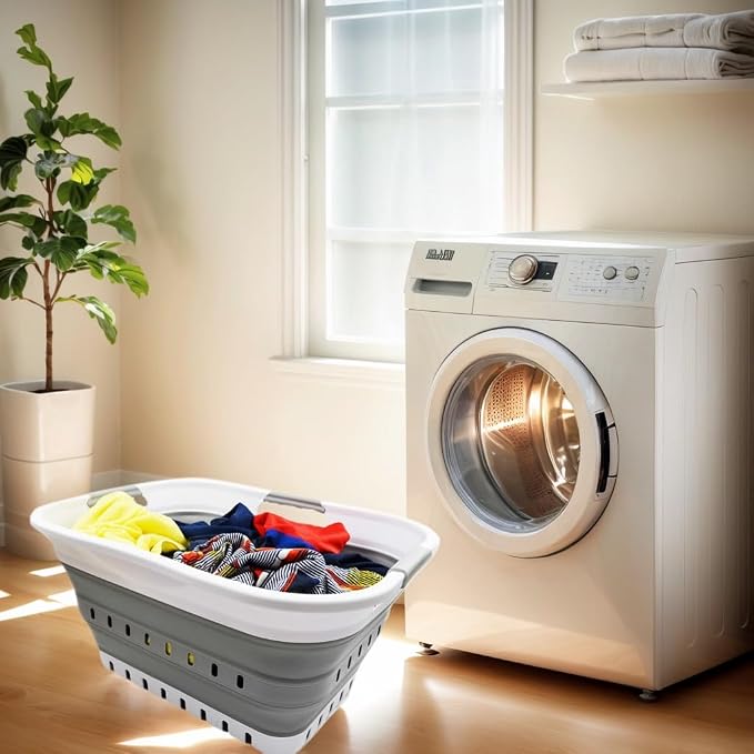 SAMMART 30L Collapsible 3 Handled Plastic Laundry Basket - Image 4