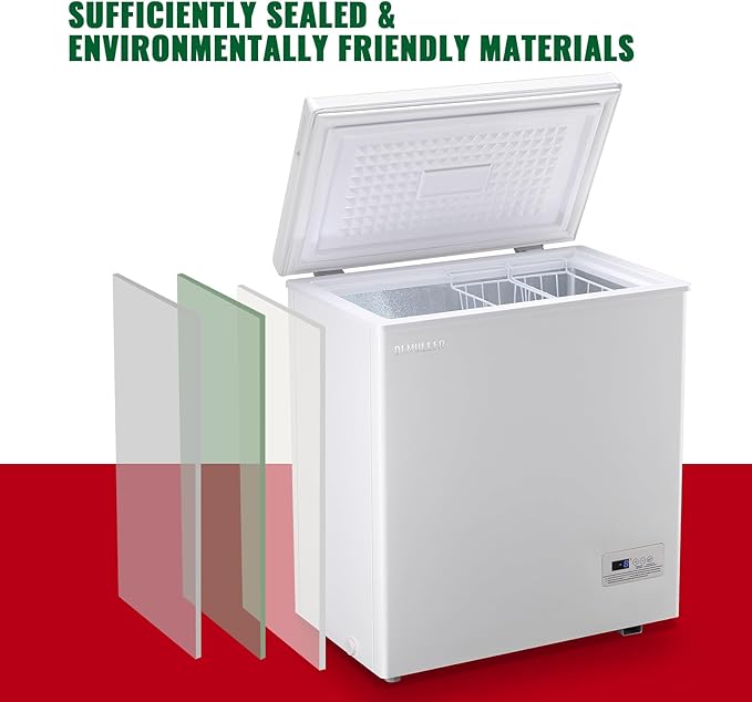Chest Freezer 5.0 Cubic Feet Freezers with Temperature Display Panel Small Deep Freezer 2 Removable Basket Top Open Door Freezer Ideal for Apartment Office Dorm White
