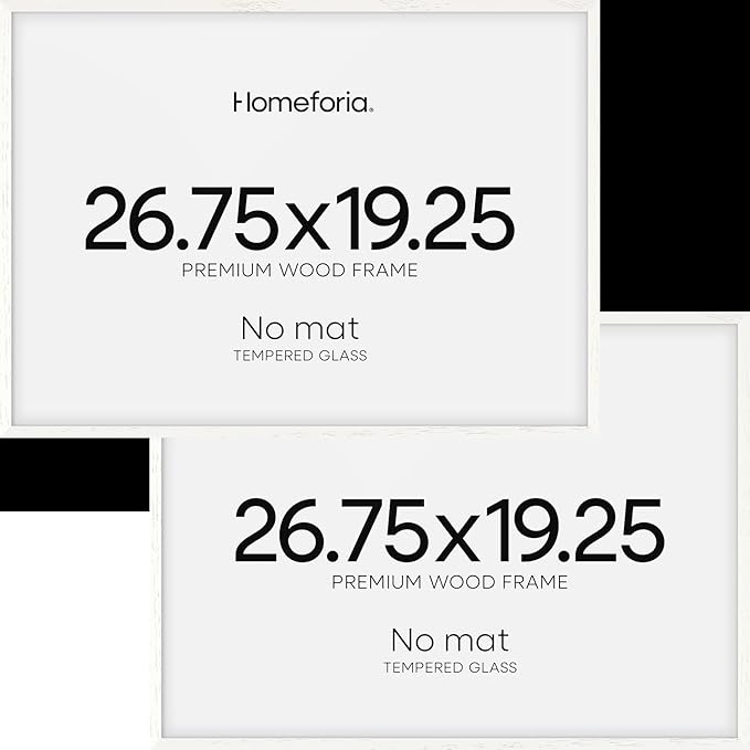 Homeforia 19.25x26.75 White Wood Puzzle Frame, High End Oak 19.25 x 26.75 Frames without Mat, Wooden 26.75x19.25 Picture Frames for Wall, 19.25by26.75 Poster Frames, Tempered Glass, Wall Kit, Set of 2