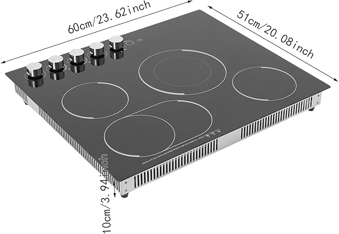 4 Burner Electric Cooktop, 3400W 110V Electric Stove Countertop, 5 Heating Level, Child Lock, Timer, Knob Control, Ceramic Built-in Stove Top, Hard Wire, No Plug