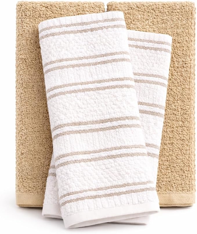 Kitchen Towels Set of 4, Cotton Waffle Weave Dish Towels, 2 Solid & 2 Striped - Image 2