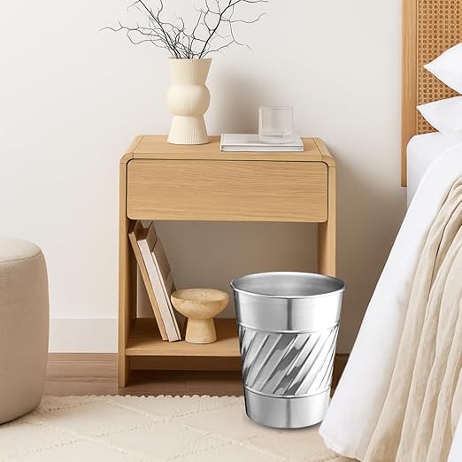 Monarch Abode Metal Bathroom Trash Can – Waste Basket for Bedroom, Office Desk, & Dorm, Handcrafted Wave Embossed, Durable Decorative Nickel Chrome Small Trash Can Bathroom Garbage Bin Wastebasket